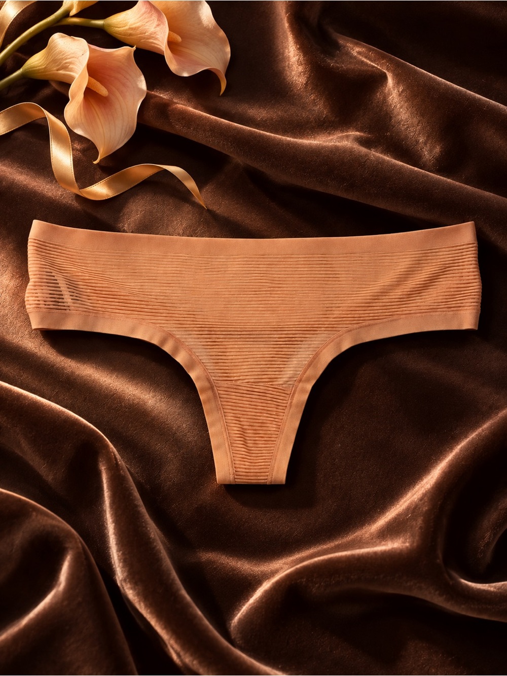 NWT Victoria’s Secret Peach Sheer Stripe Thong Size S